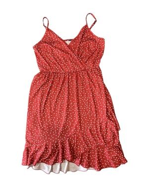 Women’s Red Polka Dot Ruffle Sundress size L adjustable straps